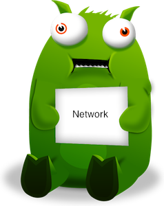 Green Tumbeast with a sign that reads Network
